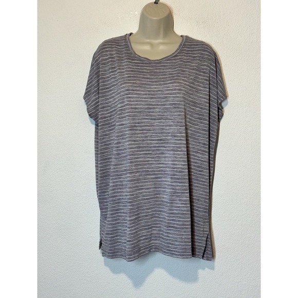 Athleta Purple Stripe Cap Sleeve Top Oversize Boxy Size Large Athleisure Comfort - Picture 1 of 6